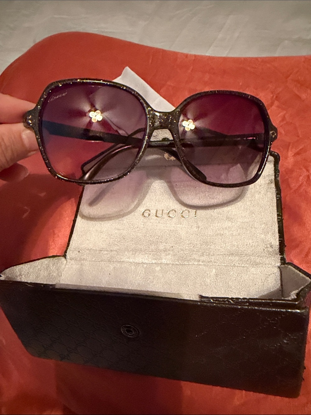 Gucci Women's Brown Glitter Frame Sunglasses with Purple Gradient Lenses